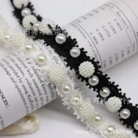 Handmade Beaded Lace Trim with Ball Bead and Centipede Pearl Design Pearl Woven Ribbon Clothing Collar Decoration DIY Accessory
