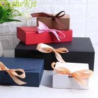 20Pcs Luxurious Kraft Paper Gift Box With Ribbon Candy Cookie Chocolate Packaging Box Gift Boxes For Birthday Wedding Party