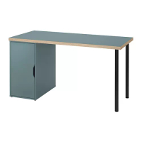 LAGKAPTEN/ADILS 書桌/工作桌, 深土耳其藍/黑色, 140x60 公分