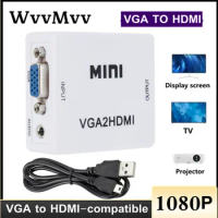 WVVMVV Mini VGA to HDMI-compatible Converter VGA2HDMI Video Box Audio Adapter 1080P For Notebook PC HDTV Projector TV Portable