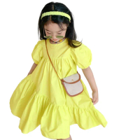 【橘魔法】斜邊下擺螢光黃襯衫棉洋裝 (連衣裙 連身裙 短袖洋裝 女童 童裝 兒童)