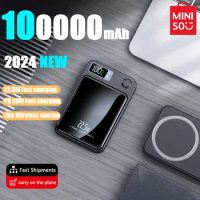 Miniso 2024 New 100000mAh Wireless Power Bank Magnetic Qi Slim Portable Powerbank Type C Mini Fast Charger For iPhone Samsung