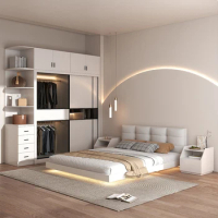 Designer Soft Light Bed Bedroom Set Large Queen Frame Double Bed Human Bedding White Muebles Para Dormitorio Nordic Furniture