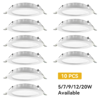 10PCS Cold White LED Downlight Recessed Ceiling Lamps Spot LED Lights 5W 7W 9W 12W 20W 180-265V for Kitchen Living Room Cabinets