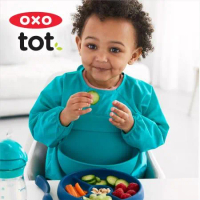 美國OXO tot 連袖口袋圍兜-靚藍綠 OX0402017A