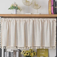 1pc Coffee Pure Color Curtain Valance，Japanese Boho Style Short Curtain for the Room,Window and Door Decor，Rod Pocket