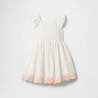 【GAP】女幼童裝 刺繡圓領無袖洋裝-白色(725991)