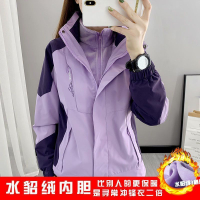 啄木鳥秋冬三合一可拆卸沖鋒衣女戶外登山服加絨防風保暖外套潮流--享樂