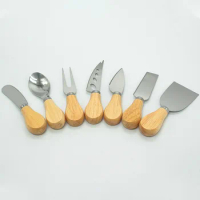 Hot wood handle kitchen baking cake pizza knife shovel fork spoon tool cheese butter smear cheese cream stainless steel knife