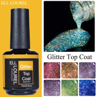 ELL LOUREL Aurora Nail Gel Polish Glitter Top Coat 15ML Semi Permanent Chameleon Diamond Shine Top Nails Trend 2022 Manicure Gel