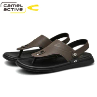 Camel Active 2021 New Leather Sandals Fashion Summer Beach Shoes Flip Flops Men Slipper Breathable Casual Shoes Men