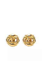 Chanel 二手香奈兒鍍金雙C圓形夾式耳環