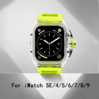 Watch Case for Apple Watch 45MM Series 9 8 7 SE 6 5 4 44MM Transparent Cover Apple Watch Protector Fluororubber watch band