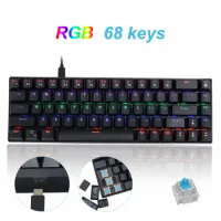 DK68 Mechanical Keyboard Blue Axle Mixed Backlight Wired Keyboard Waterproof 68 Keys Type-C Mini Wired Keyboard for Computer