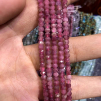 Natural Pink Tourmaline Beads,3mm Micro Faceted Tiny rondelle Beads,Roundel Spacer beads ,Stone faceted seed beads,15.5"/string