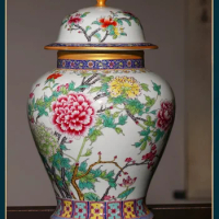 Jingdezhen Porcelain Tea Jar Large Household in Chinese Antique Style Pink Large Capacity Rice Jar Pu'er Tea Storage Jar