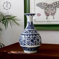 青花瓷花瓶擺件電視柜客廳鮮花百合插花麥穗干花仿真花小口