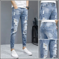 2024 Musim Bunga Baru Seluar Jeans Berpotongan Koyak Lelaki Slim Fit Skinny Kasual Musim Panas Begga