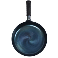 Iron Frying Pan,Induction Compatible,Chinese Traditional Hammered Pan Blue Cooking Wok Kitchen Cookware 26/28/30cm