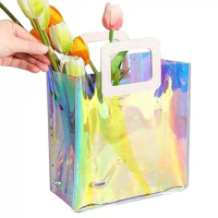 Holographic Gift Bags Waterproof Small Gift Bags Clear Reusable Birthday Gift PVC Bag For Women Girl Iridescent Christmas Gift