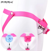 FRRK Detachable Urethral Clitoris Inverted Chastity Belt Cock Cage with Elastic Adjustable Strap for