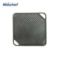 26cm Cast Iron Square Striped Double-sided Baking Pan Steak Omelette Frying Pot Rounded Handle Flat Plate Kitchen Cooking Tools