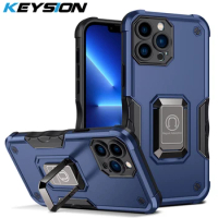 KEYSION Shockproof Armor Case for iPhone 13 Pro Max 14 Plus Ring Stand Phone Back Cover for Apple iPhone 14 12 11 Pro Max XS XR