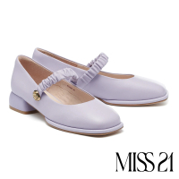 【MISS 21】復古小優雅羊皮大方頭瑪莉珍高跟鞋(紫)