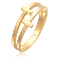 KUZZOI Perhiasan Pria Perak Asli - Silver Cincin Cross Double Modern Lapis Emas