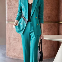 Yitimuceng Fashion Ladies Pant Suits for Women Fall Winter 2023 New Office Long Sleeve Slim Formal Blazer Trousers 2 Piece Set