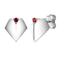 Girls Minimalist Heart Stud Earrings 925 Sterling Silver Ruby CZ Inlaid Vivid Heart Shape Earrings