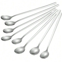 8 Pcs Stainless Steel Ice Cream Spoon Iced Teaspoons for Mixing Cocktail Stirring Tea Coffee Milk Shake Cold Drink Kitchen Tools