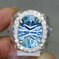 Batu Akik Cincin Natural Topaz Swiss Blue Original Perak