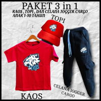 UNACORN SETELAN KAOS ANAK DAN CELANA JOGGER CARGO BONUS TOPI MOTIF EVOS 3-10 TAHUN Fashion