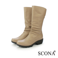 【SCONA 蘇格南】真皮 時尚率性抓皺反摺長靴(可可色 8822-2)