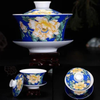 250ml Chinese Ceramic Gaiwan tea set,kung fu tea cup, High-quality creative Chinese Wedding Tea Bowl Cup, jingduzheng teacup