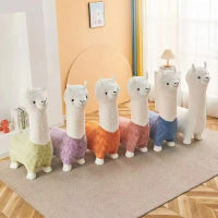 Cute alpaca plush chair for kids, rolling stuffed animal seat stool, cartoon lamb llama sofa ottoman