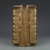 宋哥窯醬釉琮式瓶古董古玩收藏真品復古瓷器老物件窖藏瓷器擺件
