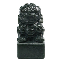 【漢石齋】天然和田玉 獅獅如意印章 黑青玉(21*21*41mm)