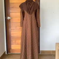 เดรสน้ำตาลจุด M L XL XXL 3XL