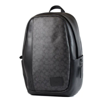【COACH】男款 緹花LOGO拚皮革雙側置物拉鍊後背包-灰黑