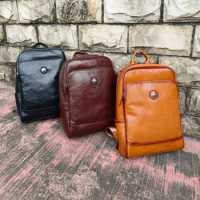2021 Winter New Skeleton-Skin Retro Men's Backpack Hand-Carrying Genuine Leather Men's Bag Multi-Functional Travel Backpack