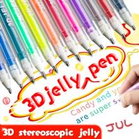 6/12 Pcs Pen Gel 3D Jelly Roll Set Pen Penyerlah Untuk Buku Mewarna Penanda Titik Halus Berwarna Ala