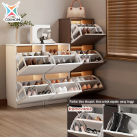 Oxihom Rak Sepatu Susun Tertutup Lemari Sepatu Kayu Minimalis 2 Laci Furniture
