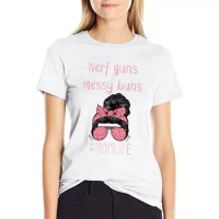 Nerf Guns And Messy Buns Funny Momlife Shirt Leopard Print T-shirt shirts graphic tees Blouse oversized plain t shirts for Women