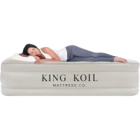 King Koil Luxury Air Mattress 20in Full Size Beige with Built-in Pump for Home, Camping &amp; Guests Airbed Luxury Double Mattress