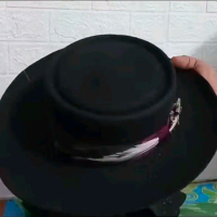 Topi laken porkpie asli wol laken koboy koboi cowboy topi laken bulat topi pria dan wanita