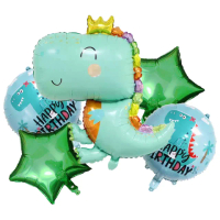 【六分埔禮品】生日鋁質氣球5件套-皇冠恐龍(派對節日慶生節慶DIY道具幼兒園活動佈置裝飾佈置小孩兒童樂園)