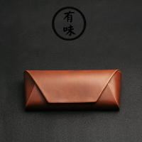 高檔手工日式瘋馬皮棕色PU皮加大復古文藝抗壓近視墨鏡太陽眼鏡盒