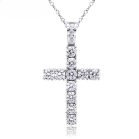 18K White Gold Cultivated Diamond Necklace Hip Hop Style Cross Pendant Birthday Gift